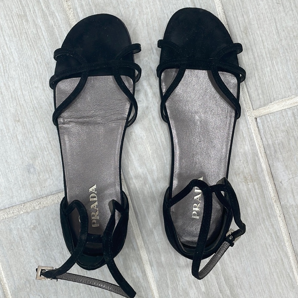 PRADA Black Suede Sandals Size 38